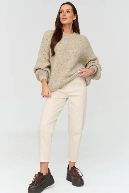 Dámské mom fit kalhoty s páskem C107 - sv. béžové - Světle béžová