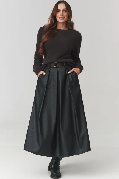 Dlouhá sukně z ekokůže C16 - černá - Černá