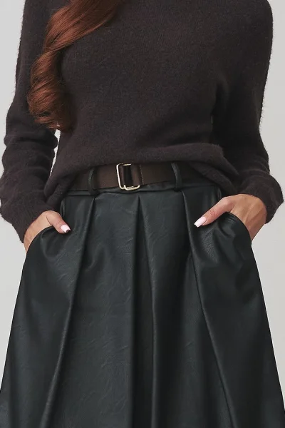 Dlouhá sukně z ekokůže C16 - černá - Černá