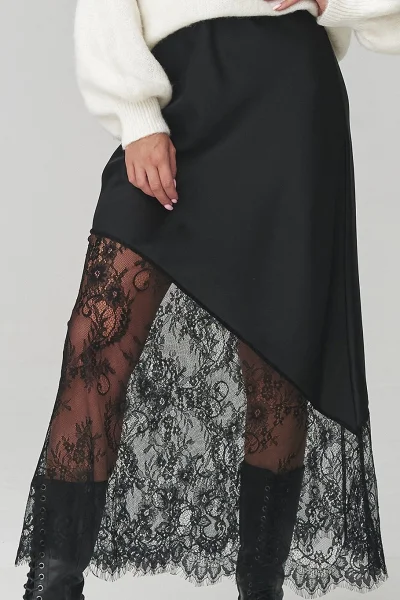 Dlouhá sukně s krajkou C22 - černá - Černá