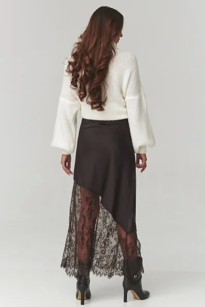 Dlouhá sukně s krajkou C22 - tm. hnědá - Tmavě hnědá