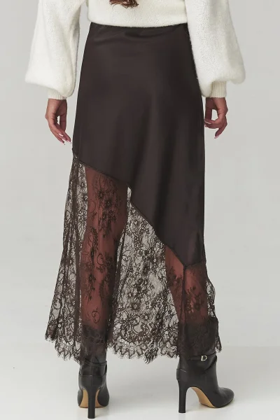 Dlouhá sukně s krajkou C22 - tm. hnědá - Tmavě hnědá