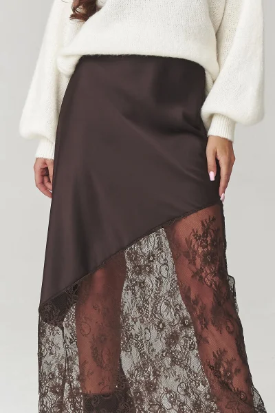 Dlouhá sukně s krajkou C22 - tm. hnědá - Tmavě hnědá