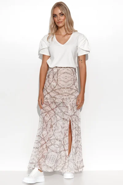 Dlouhá sukně s rozparkem M801 - béžová - Béžová