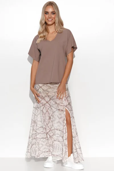 Dlouhá sukně s rozparkem M801 - béžová - Béžová