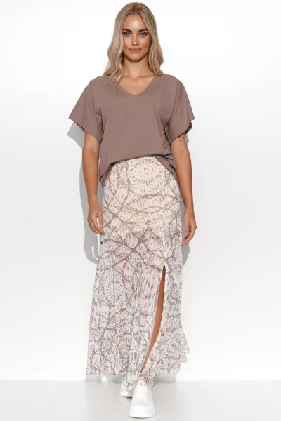 Dlouhá sukně s rozparkem M801 - béžová - Béžová