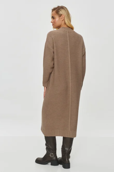 Dlouhý dámský oversize svetr S147 Cappuccino - Béžová