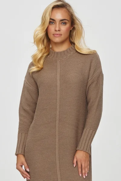 Dlouhý dámský oversize svetr S147 Cappuccino - Béžová