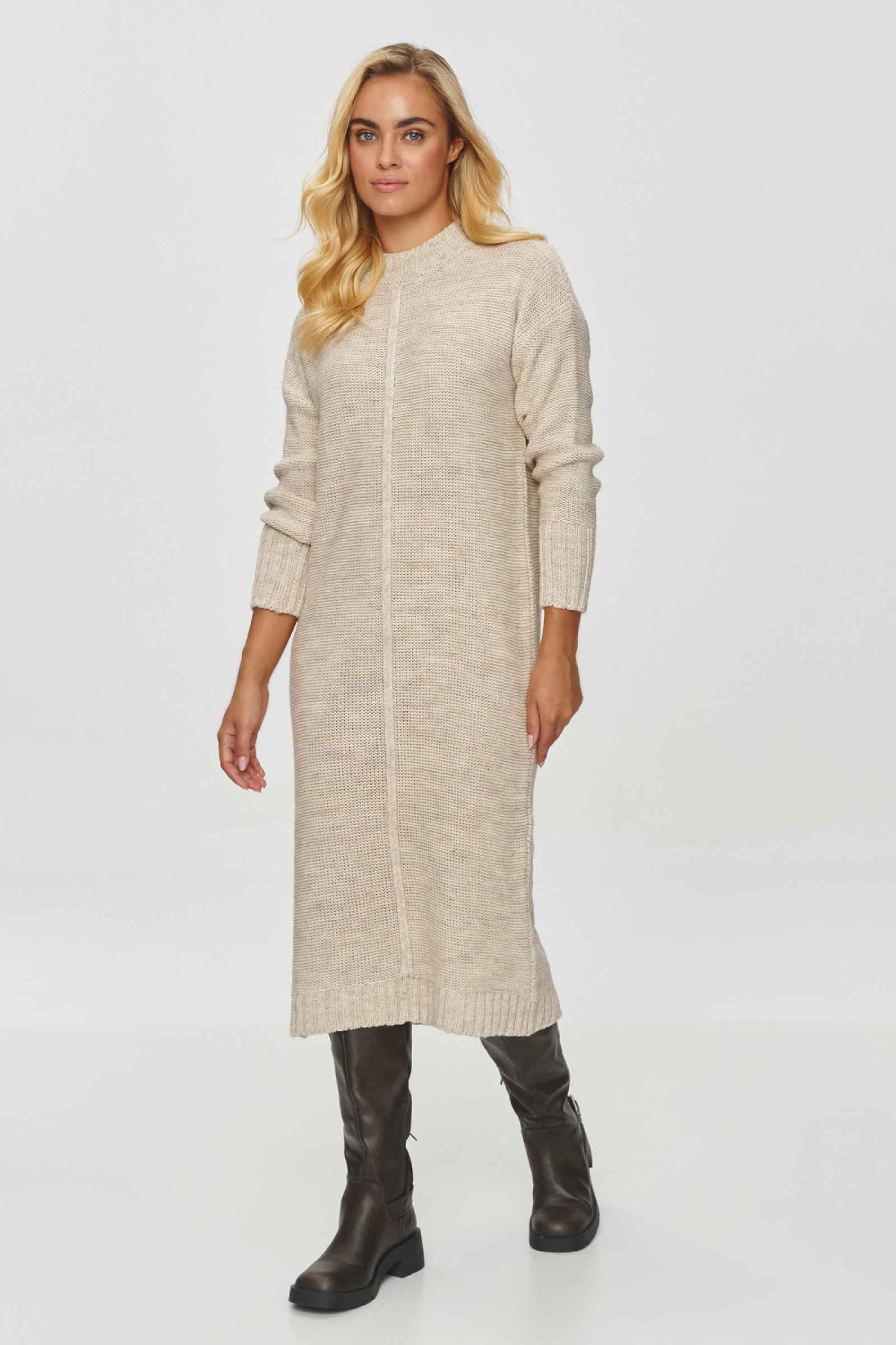 Dlouhý dámský oversize svetr Makadamia S147- sv. béžový Světle béžová One size