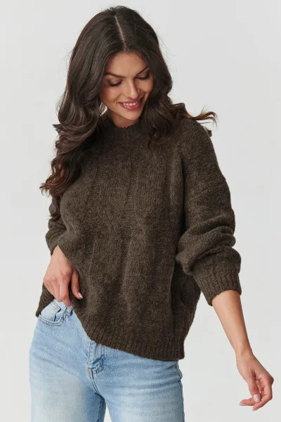 DARBRO Dámský svetr S169 tmavě hnědý - Tmavě hnědá