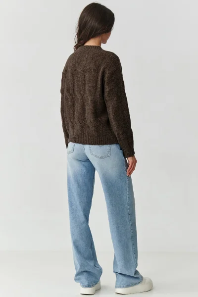 DARBRO Dámský svetr S169 tmavě hnědý - Tmavě hnědá