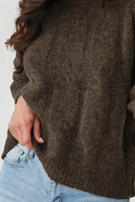 Dámský svetr S169 tmavě hnědý - Tmavě hnědá