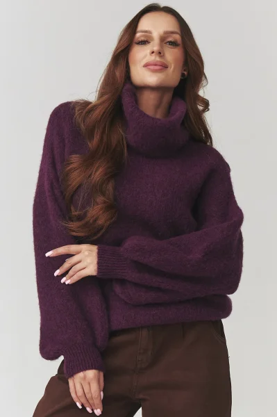Dámský svetr s rolákem C19 - tm. fialový - Tmavě fialová