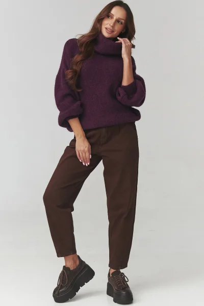 Dámský svetr s rolákem C19 - tm. fialový - Tmavě fialová