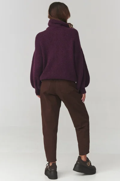 Dámský svetr s rolákem C19 - tm. fialový - Tmavě fialová
