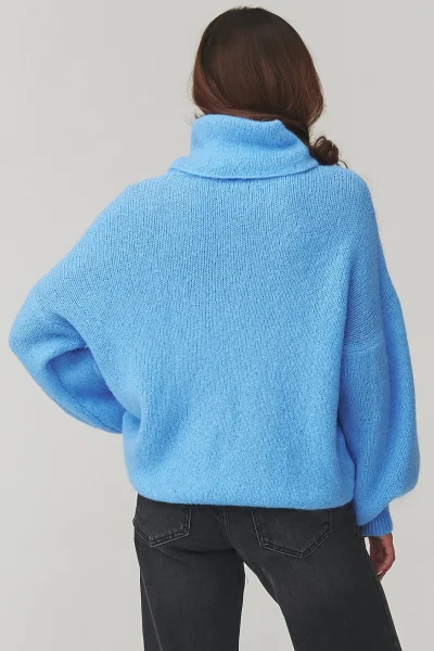 Dámský svetr s rolákem C19 - modrý - Modrá