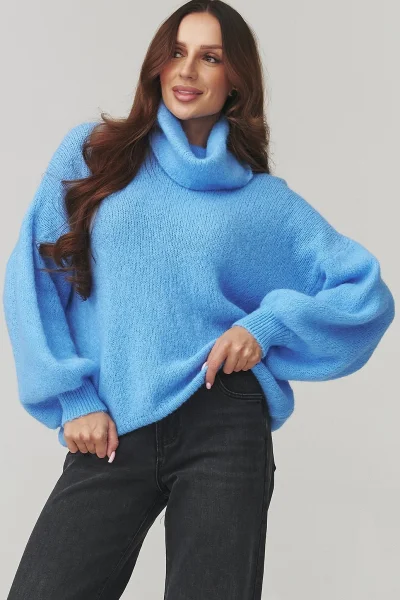 Dámský svetr s rolákem C19 - modrý - Modrá