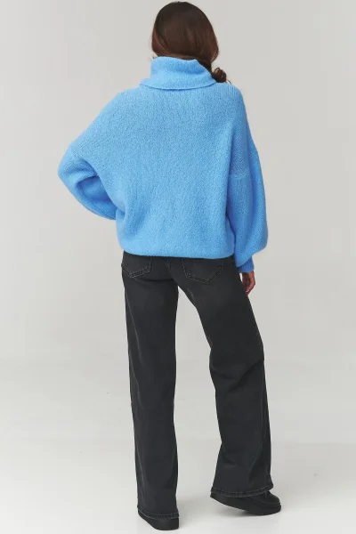 Dámský svetr s rolákem C19 - modrý - Modrá