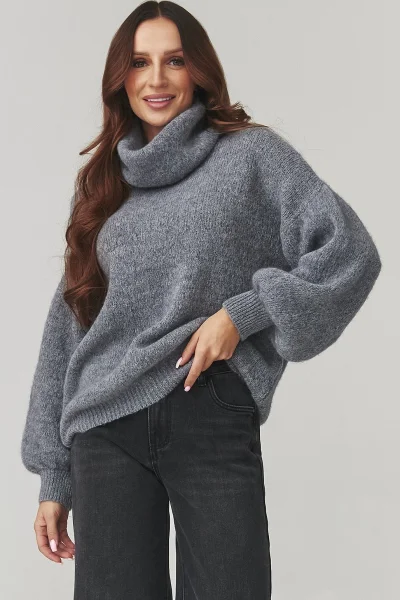 Dámský svetr s rolákem C19 - šedý - Šedá