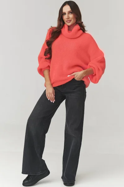 Dámský svetr s rolákem C19 - korálový - Korálová