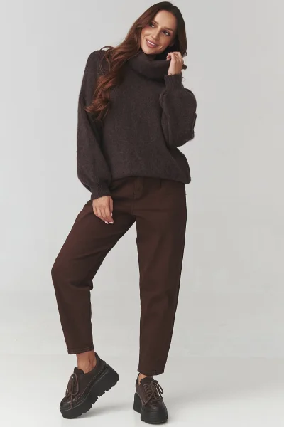 Dámský svetr s rolákem C19 - tmavě hnědý - Tmavě hnědá