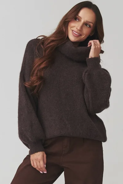Dámský svetr s rolákem C19 - tmavě hnědý - Tmavě hnědá