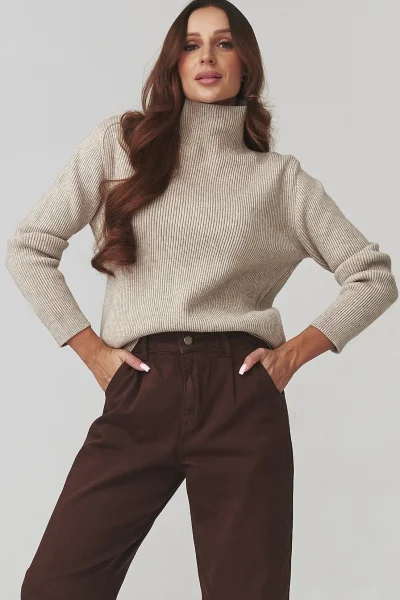 Dámský svetr s rolákem C20 - béžový - Béžová