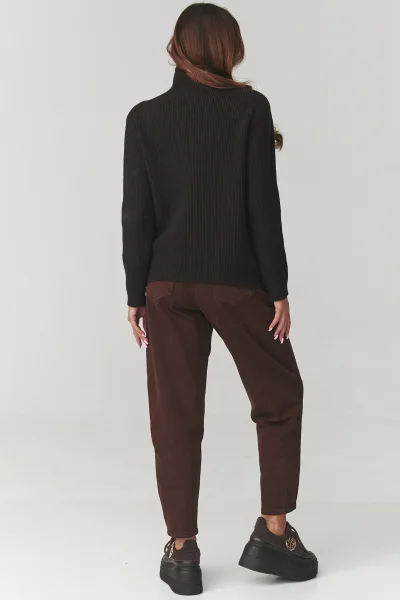 Dámský svetr s rolákem C20 - tm. hnědý - Tmavě hnědá
