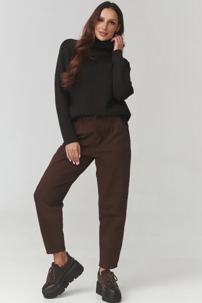 Dámský svetr s rolákem C20 - tm. hnědý - Tmavě hnědá