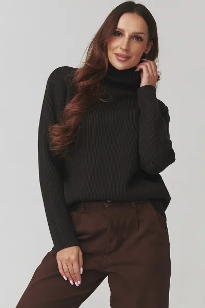 Dámský svetr s rolákem C20 - tm. hnědý - Tmavě hnědá