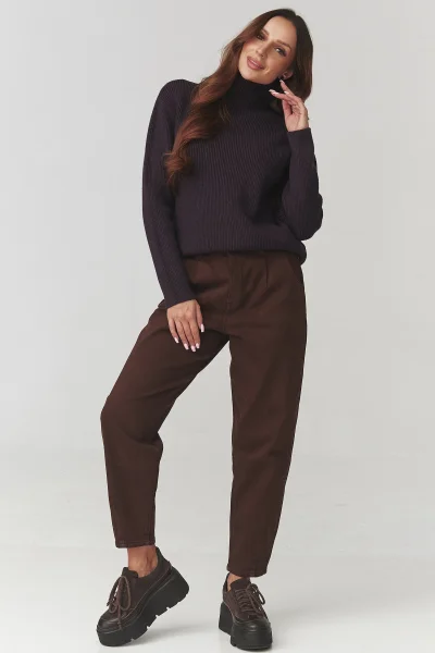 Dámský svetr s rolákem C20 - hnědofialový - Hnědo-fialová