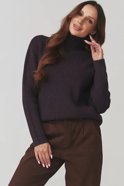 Dámský svetr s rolákem C20 - hnědofialový - Hnědo-fialová
