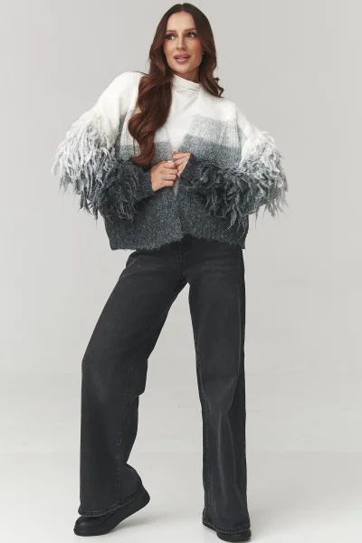 Kardigan s třásněmi C25 - šedý - Šedá