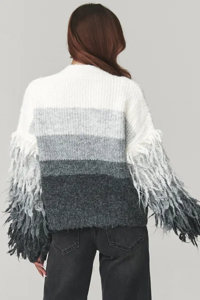 Kardigan s třásněmi C25 - šedý - Šedá