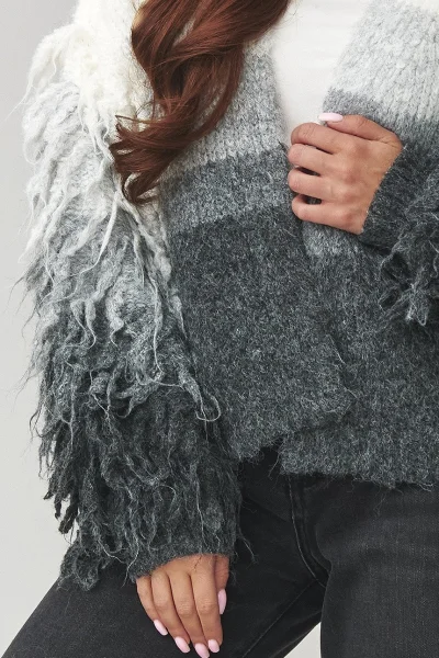 Kardigan s třásněmi C25 - šedý - Šedá