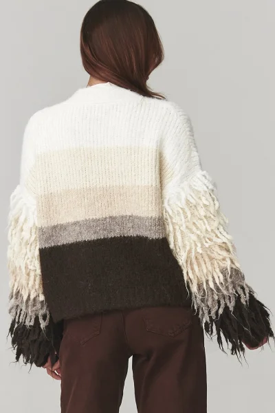 Kardigan s třásněmi C25 - béžový - Béžová