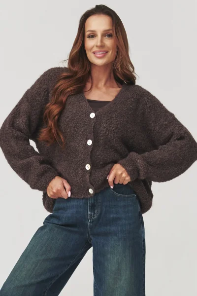 Dámský propínací svetr C2 - tm. hnědá - Tmavě hnědá