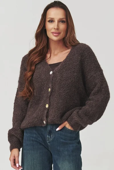 Dámský propínací svetr C2 - tm. hnědá - Tmavě hnědá