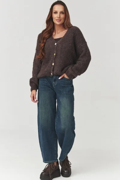 Dámský propínací svetr C2 - tm. hnědá - Tmavě hnědá