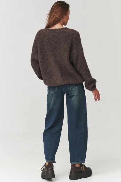 Dámský propínací svetr C2 - tm. hnědá - Tmavě hnědá