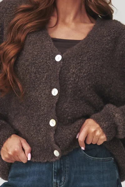 Dámský propínací svetr C2 - tm. hnědá - Tmavě hnědá