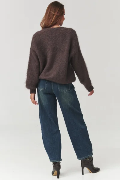 Dámský propínací svetr C3 - tm.hnědý - Tmavě hnědá