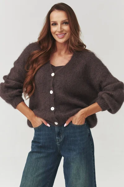 Dámský propínací svetr C3 - tm.hnědý - Tmavě hnědá