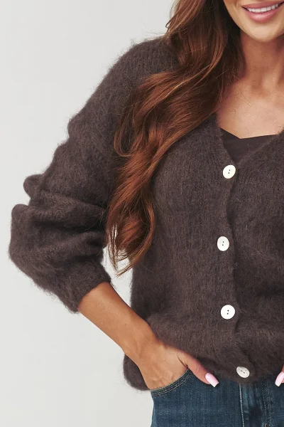 Dámský propínací svetr C3 - tm.hnědý - Tmavě hnědá