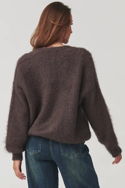 Dámský propínací svetr C3 - tm.hnědý - Tmavě hnědá