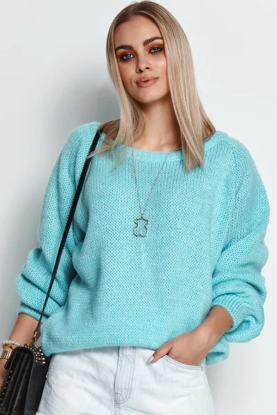 Dámský svetr S114 - tyrkysový - Tyrkysová