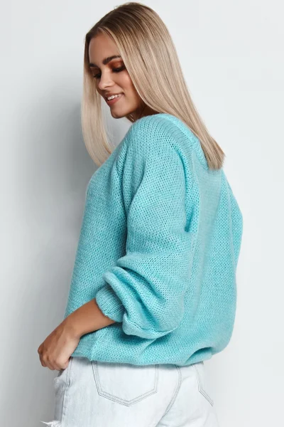 Dámský svetr S114 - tyrkysový - Tyrkysová