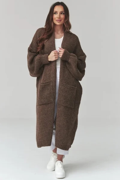 Dámský kardigan S172 - tm. hnědý - Tmavě hnědá