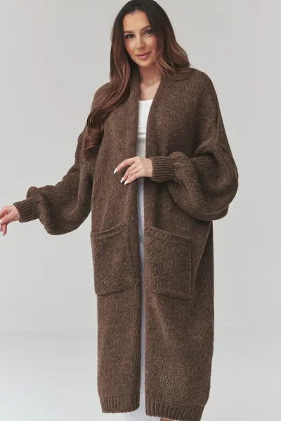 Dámský kardigan S172 - tm. hnědý - Tmavě hnědá