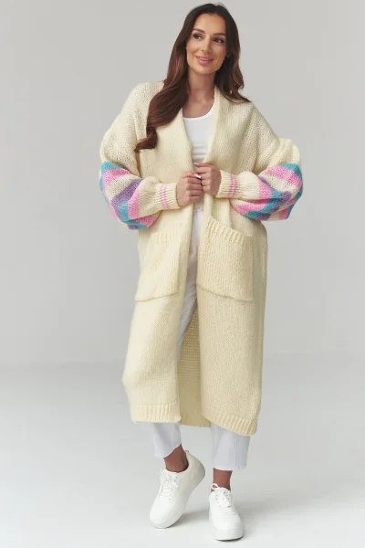 Dlouhý kardigan S174 - sv. žlutý - Světle žlutá